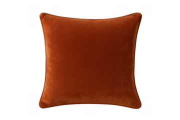 Soft orange velvet cushion resting on transparent background