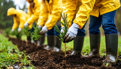 Dedicated volunteers planting saplings in an effort to reforest a vital ecosystem contributing to
