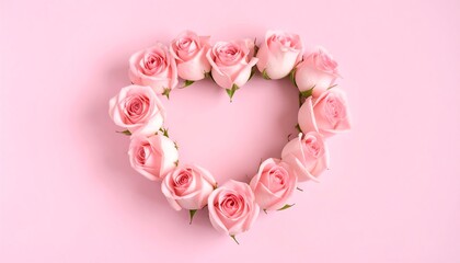 Delicate heart shape crafted from tender pink roses on pastel background expresses affection