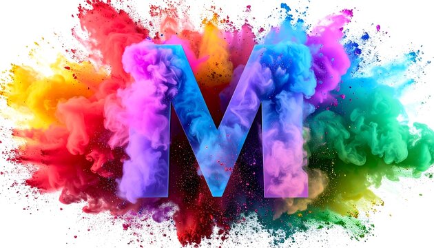 Letter m exploding rainbow colors - Powered by Adobe