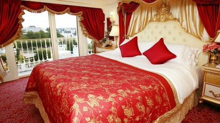 Luxurious bedroom with a city view