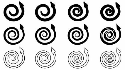 Collection of twelve spiral arrows pointing upwards in different styles and thicknesses on a white background