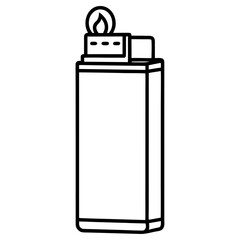 Outline illustration of a disposable lighter with a flame, isolated on white background