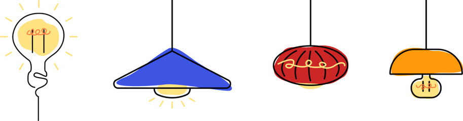 Unique Lighting and Light Bulb Vector Illustration Set