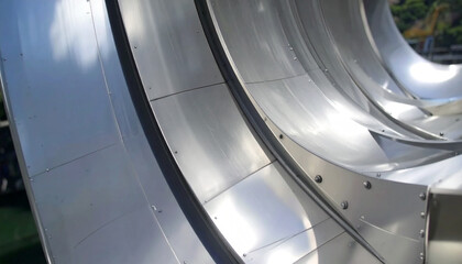 Fototapeta premium Steel Structure with Curved Surface: A detailed view of a contemporary steel structure with a beautifully curved surface, showcasing the elegance of industrial design and architectural precision.