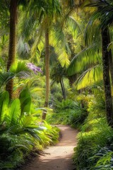 Obraz premium Towering trees create a serene atmosphere in the rainforest.