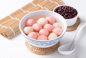 Tangyuan (Chinese sweet dumpling), Glutinous rice ball in syrup, Dessert celebrated in mid autumn lantern festival or new year