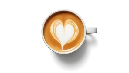 Heart Latte Art A Top-Down View of Coffee Love in a White Mug, Perfect for a Morning Pick-Me-Up