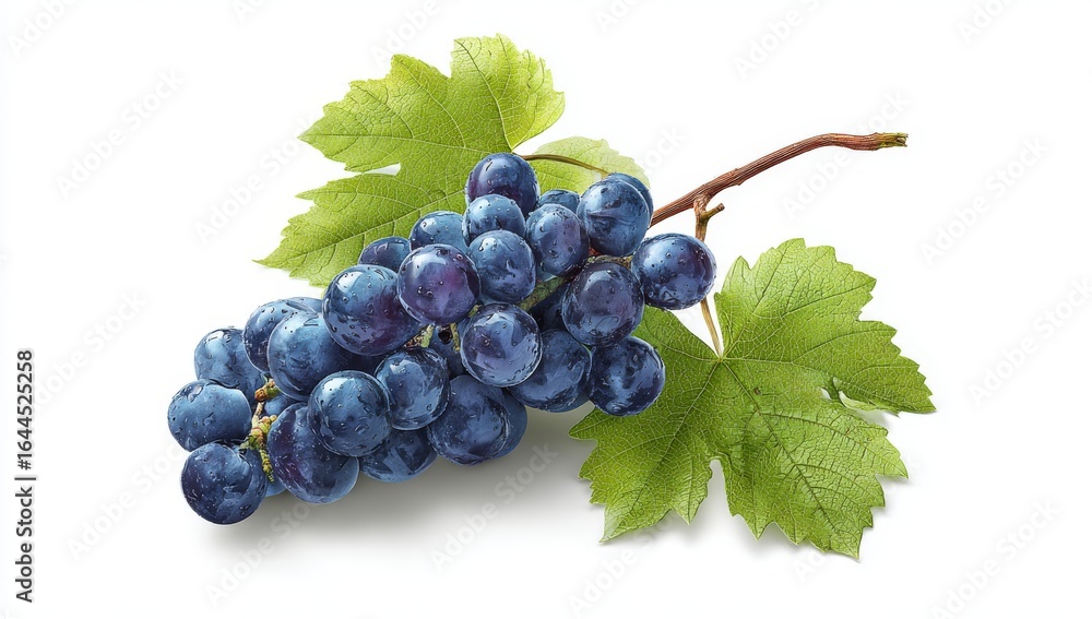 Poster a dark blue grape is isolated on a white background in an ai generated image