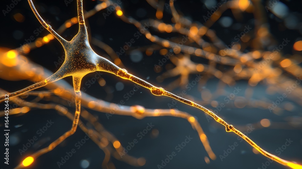 Poster neuron cells with glowing synapses are illustrated in a digital art style, demonstrating neural netw