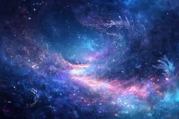 Naklejka premium Vast Cosmic Nebula With Swirling Colors And Distant Stars Illustrating The Immensity Of The Universe