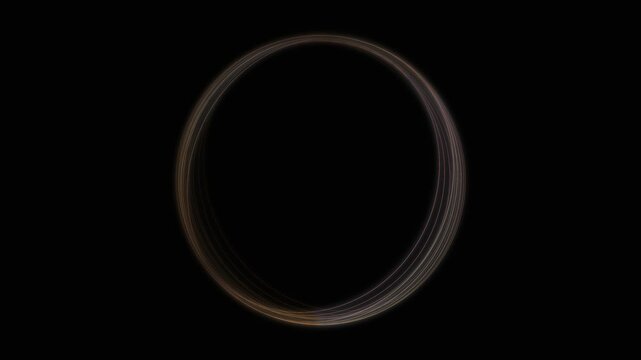 Abstract swirl pattern circle lines rotates on black background. 3d endless loop animation- Light speed lines neon rings glowing circles movement on black surface. Circle rings are rotating loop.