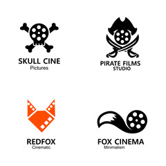 Film Reel and Fox Themed Minimalist Logo Design Set