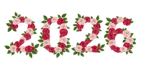 Floral 2026:  The vibrant display of the number 2026 formed by a harmonious arrangement of blossoms and verdant foliage