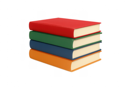 Stack of colorful books with transparent background for easy isolation