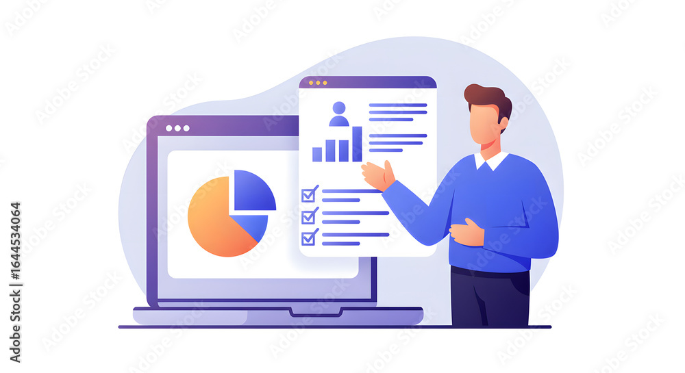Leinwandbilder professional man presenting business data analytics and performance reports on laptop dashboard with