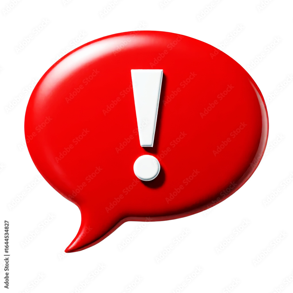 Poster red exclamation mark speech bubble warning alert isolated on transparent background