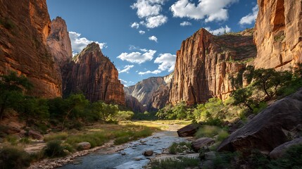 Breathtaking canyon landscape with a flowing river, showcasing dramatic rock formations, natural beauty, and the serenity of the great outdoors