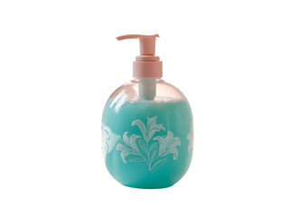 Pink Pump Dispenser With Blue Liquid isolated on a transparent background soap