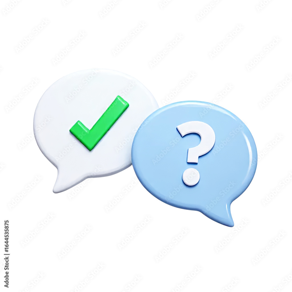 Poster two speech bubbles one with a green checkmark and one with a question mark isolated on transparent b