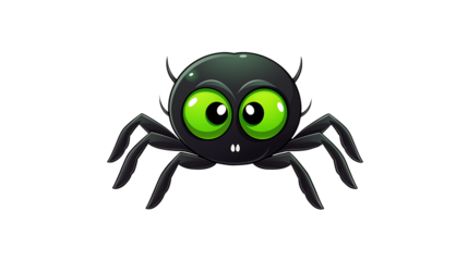 Adorable cartoon spider with vibrant green eyes, perfect for Halloween, kids' content, or playful projects, a dynamic, eye-catching design