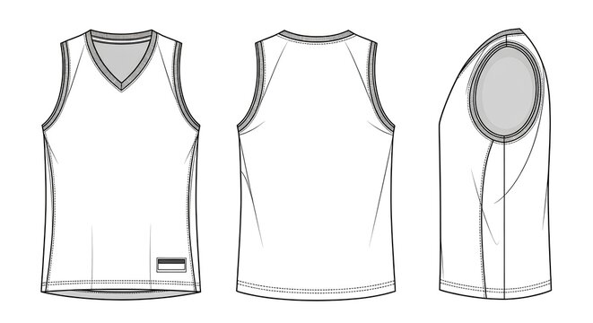 Versatile Blank Athletic Sleeveless Top Template for Apparel Design and Customization – Technical Flat Sketch of Sportswear Garment with Front, Back, and Side Views