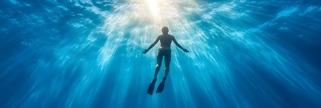 silhouette of a woman in a blue water