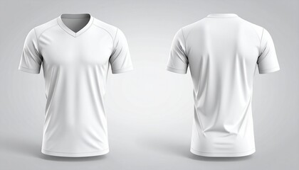 White V-neck T-shirt Mockup Front and Back Views on a Plain Background