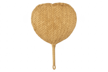 Heart shaped hand fan woven with rattan on transparent background