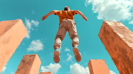 young man jumping on the beach