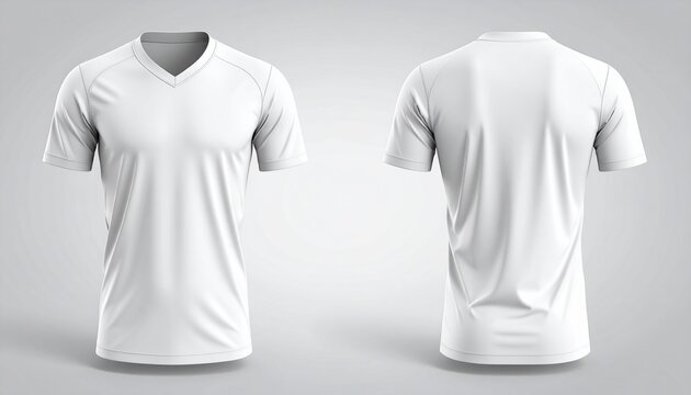 White V-neck T-shirt Mockup Front and Back Views on a Plain Background