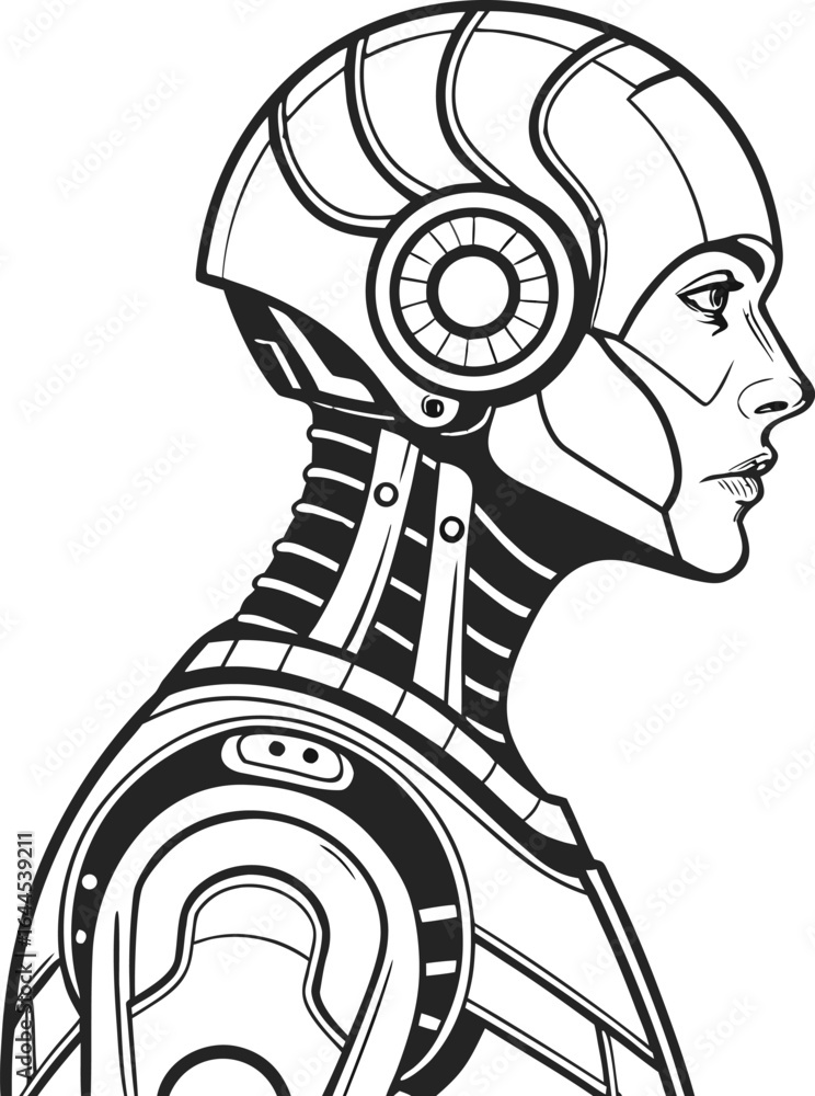 Poster advanced humanoid robot with integrated artificial intelligence presented in a clean modern front fa