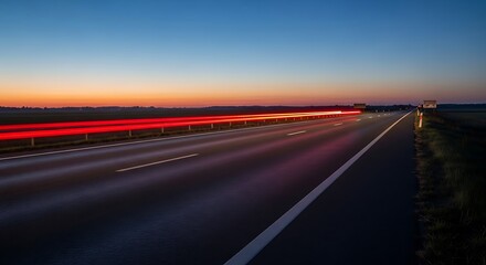 Naklejka premium Night Highway with Car Light Trails