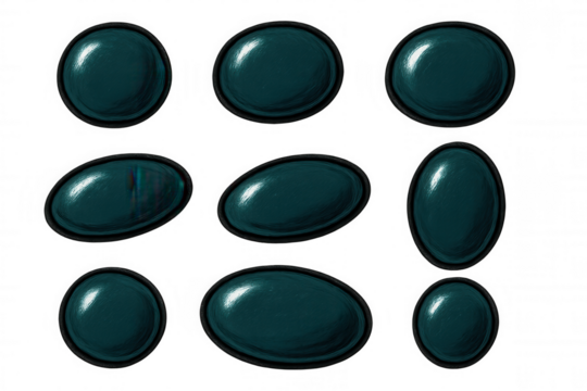 Glossy teal buttons varying in shape, transparent backdrop highlighting digital design potential for web interfaces and gaming graphics