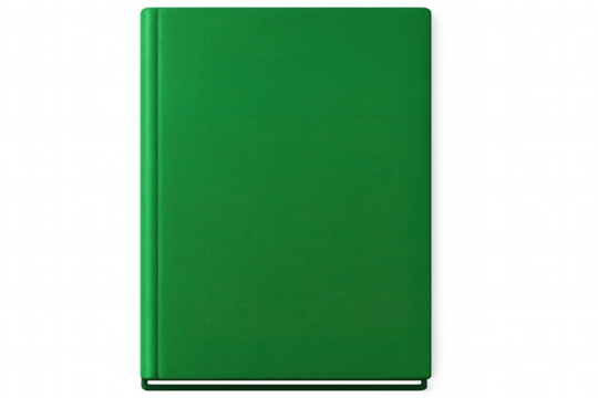 Closed green hardcover book with transparent background, perfect for mockups and designs related to reading, education, or publishing