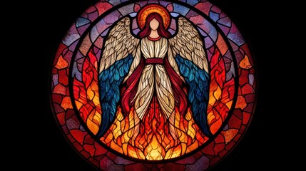 Circular stained glass angel