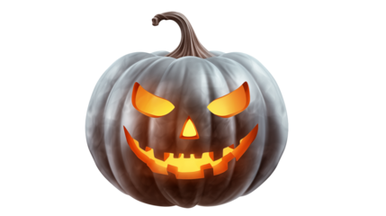 Spooky Halloween pumpkin with glowing eyes and a sinister grin, perfect for holiday decorations and festive designs, create a chilling atmosphere