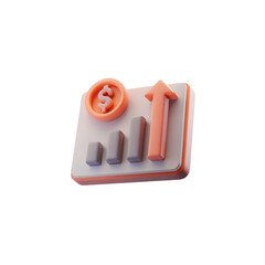 3D Financial Growth Icon with Dollar Sign and Upward Arrow, Transparent Background
