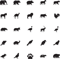 Obraz premium Diverse Black Animal Silhouettes Set