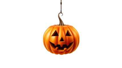 Smiling Jack O'Lantern with carved face hanging against a dark background, perfect for Halloween decorations and spooky seasonal projects