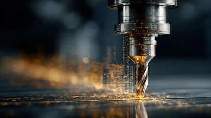 Precision Metal Drilling: Close-up of Industrial Drill Bit in Action