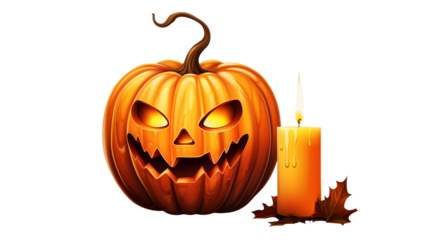 Spooky Halloween pumpkin with glowing eyes and a burning candle, perfect for festive projects and seasonal designs