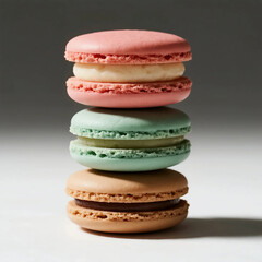 Colorful French Macarons Stacked on White Background