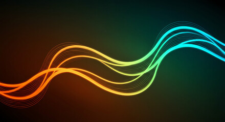 Abstract Gradient Wave Design with Vibrant Neon Lines on Dark Background - High-quality stock image for commercial use