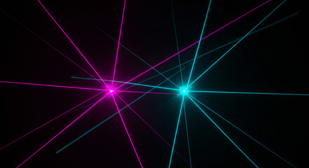 ''Vibrant Neon Laser Beams Converging in a Dark Space, Creating a Dynamic and Futuristic Visual Experience''