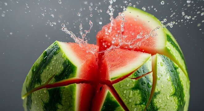 Fresh watermelon slices with water splash summer fruit healthy eating refreshing food diet