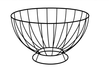 Empty modern metal wire fruit bowl on transparent background