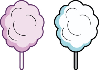 Pink and blue cotton candy clipart set outline silhouette