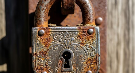 Rusted Metal Padlock with Decorative Design