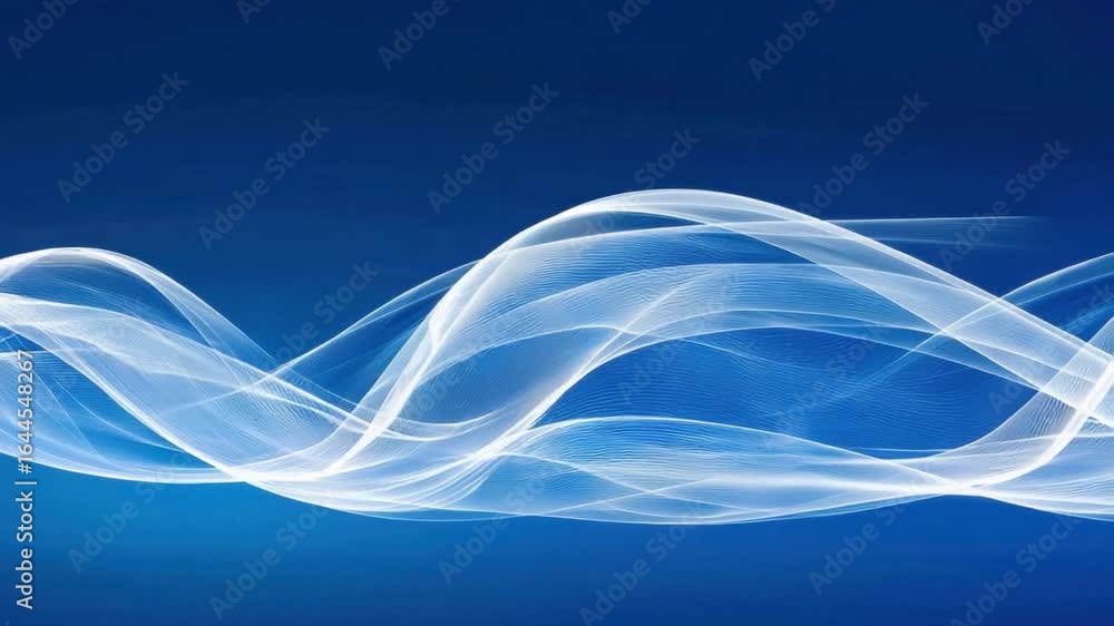 Poster abstract flowing waves in blue background representing motion and energy with soft curves and light 